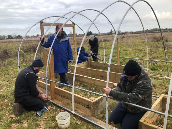 Practical hands-on growing activity in the polytunnel at Maypole Farm